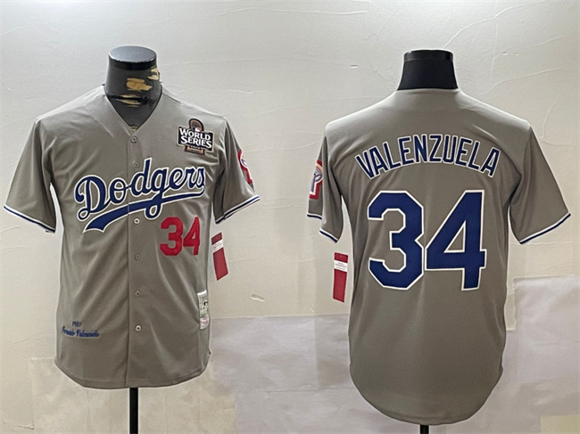 Men's Grey Los Angeles Dodgers #34 Toro Valenzuela 2024 World Series 1981 Cooperstown Stitched Baseball Jersey